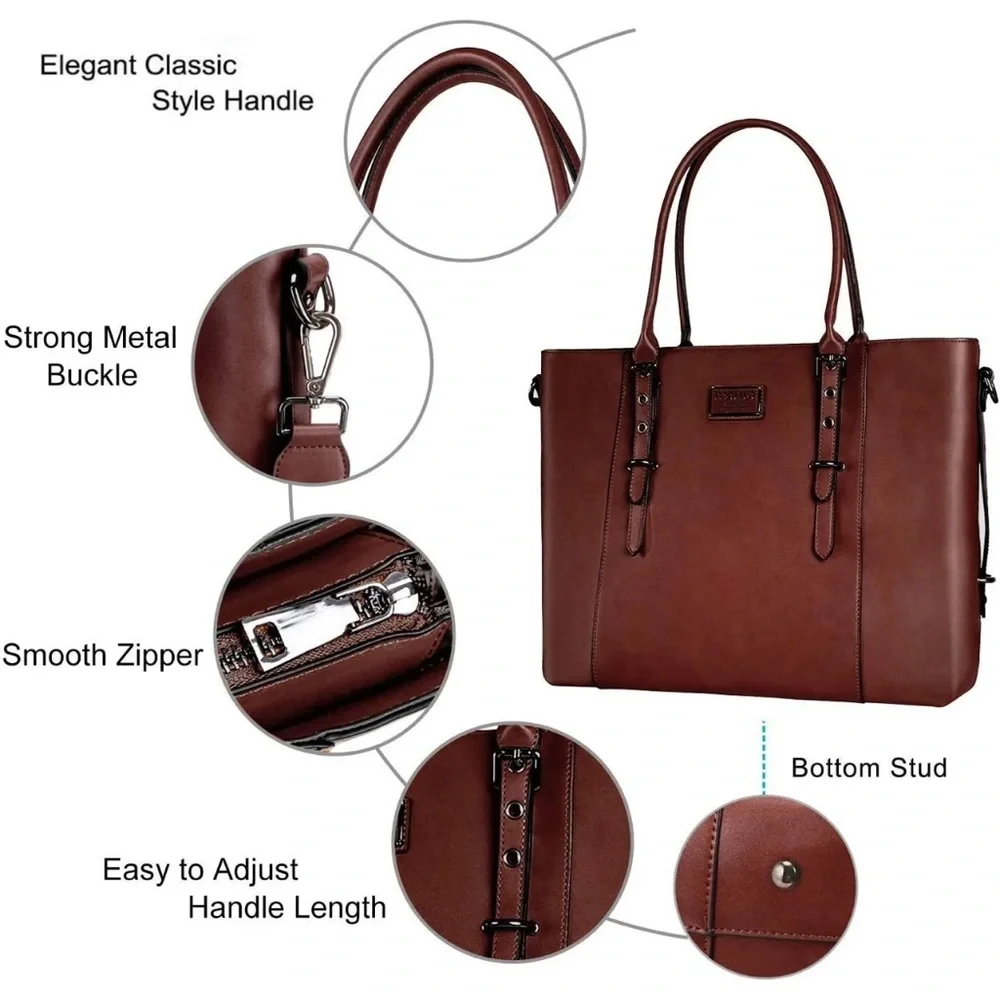 MOSISO Cognac 17” Laptop bag portfolio case satchel PU Leather CB Bag corpcore